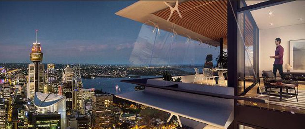 Artist impression of Greenland Centre, an apartment tower under construction in Sydney by Chinese developer Greenland Group.