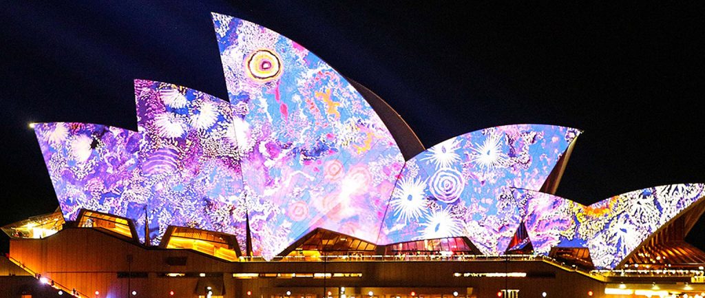 The Sydney Opera House, lit up as part of Sydney’s Vivid festival