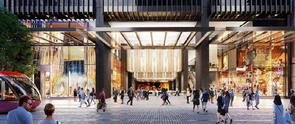 An artist’s impression of Brookfield’s plan to transform the Wynyard Station entrance in Sydney.
