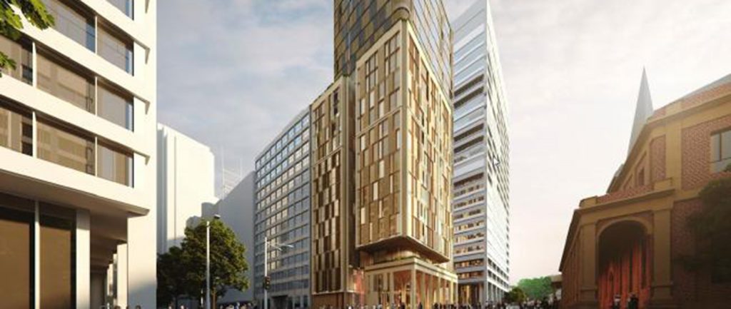 An artist’s impression of the tower earmarked for the northern end of Hyde Park, Sydney.
