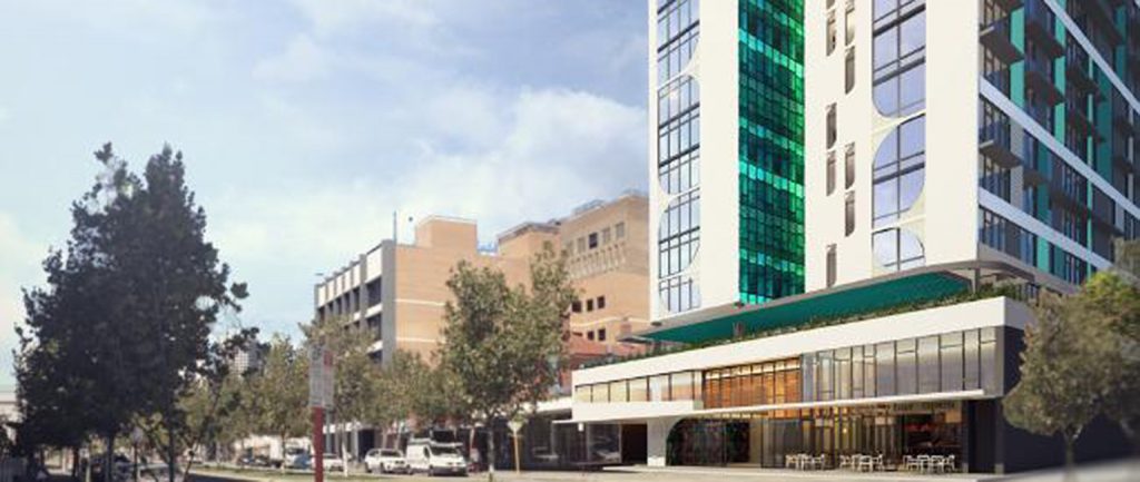 An artist’s impression of a student accommodation tower in Perth.
