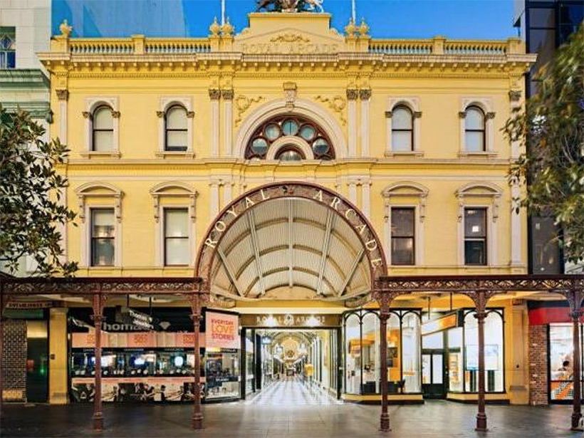 The property sits on the right of the entrance to the Royal Arcade. 
