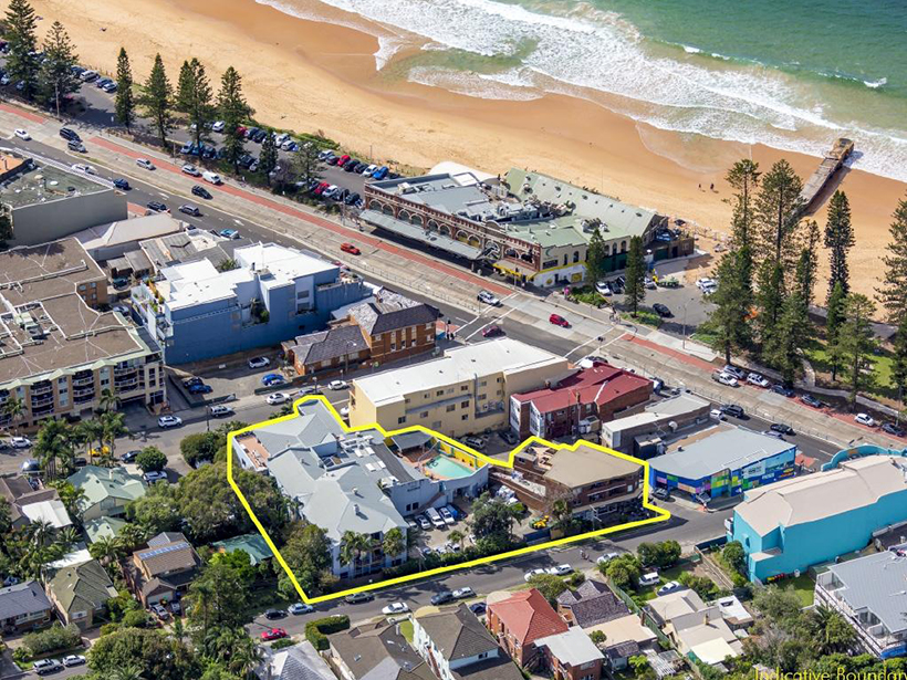 An aerial view of the YHA site in Collaroy St, Collaroy.
