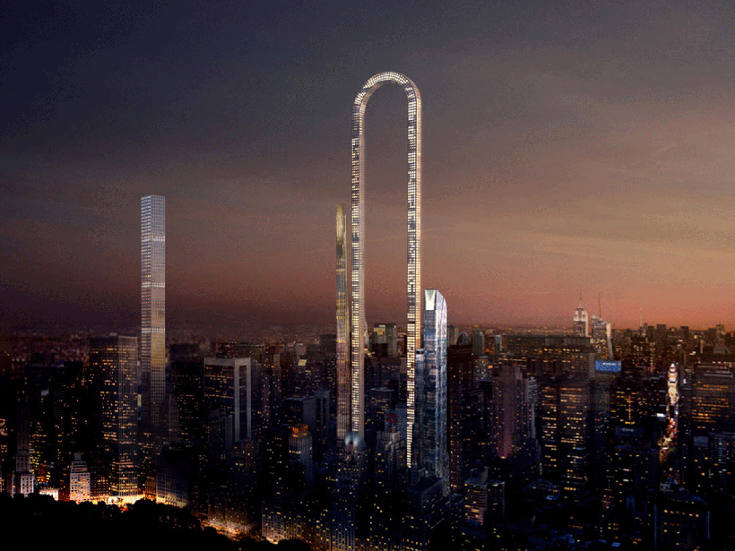 The building would still have the tall slender look of New York skyscrapers, but would look like two buildings connected at the top with a curve. Picture: Oiio Studios
