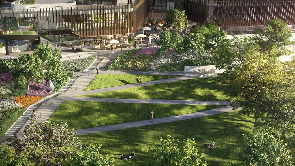 An artist’s impression of the planned 3700sqm park at Melbourne Square, Southbank.
