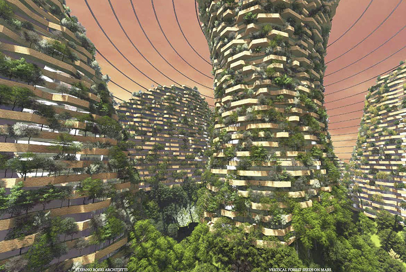 Stefano Boeri Architects’ depiction of a what a “vertical forest” on Mars might look like.