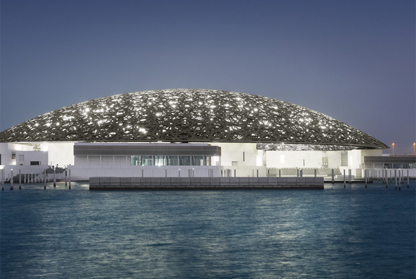 The Louvre Abu Dhabi features a huge dome structure that is home to more than 8000sqm of museum exhibit space.