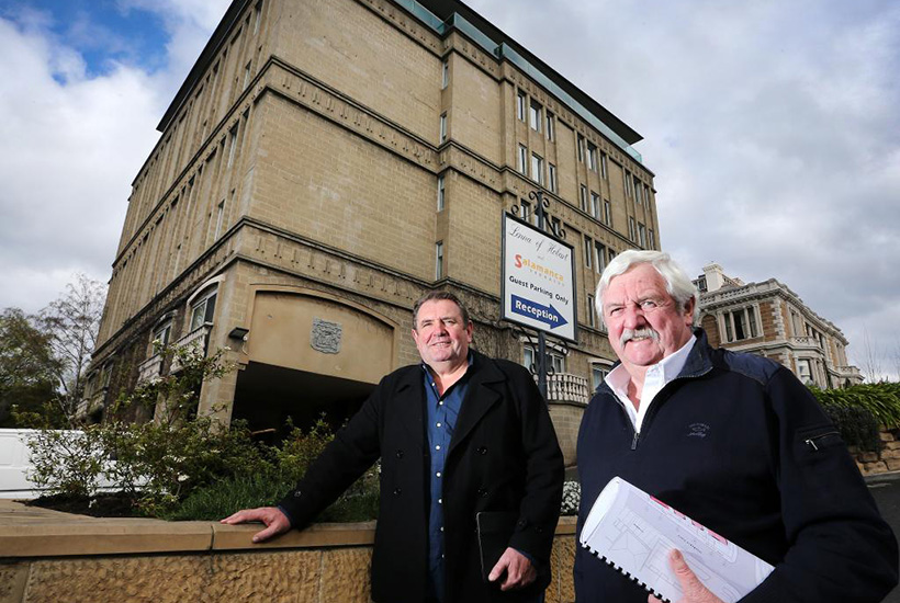 Lenna Hotel owner Lloyd Clark, right, and project manager Dean Coleman ahead of the $60m development at the site. Picture: Chris Kidd.
