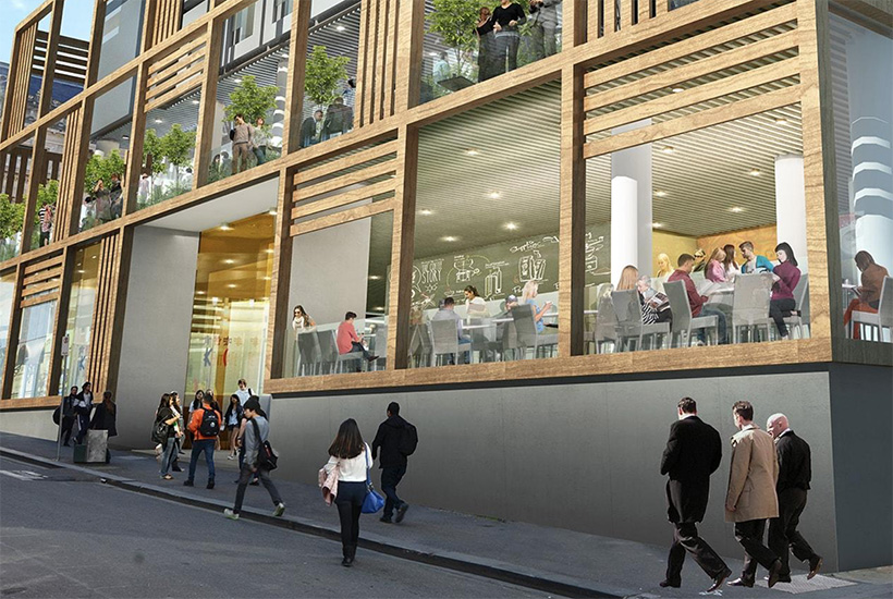 An artist’s impression of the new Scape Student Living building at 393 Swanston St.