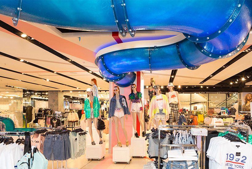 Topshop has installed a waterslide at its Oxford Circus store in London.
