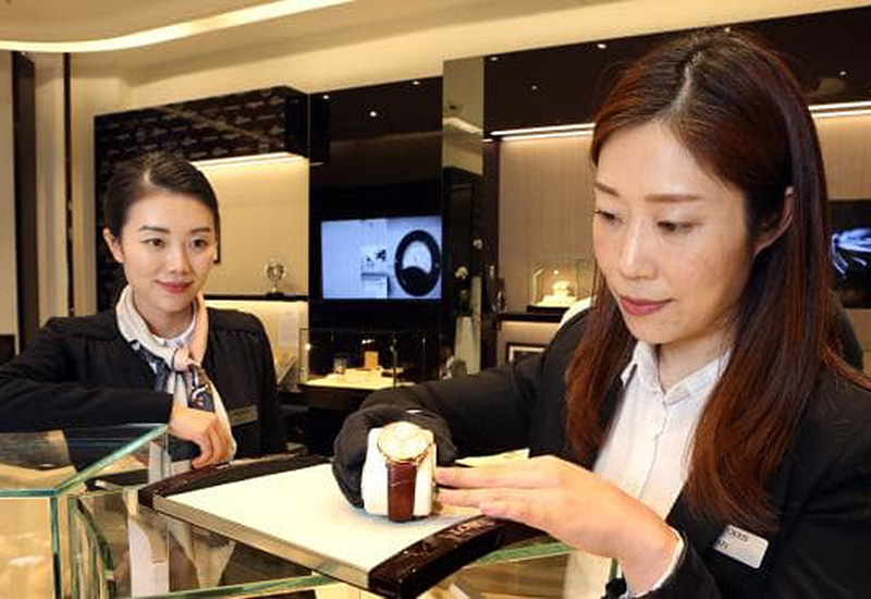 Tracey Peng, left, and Min Ye at Longines boutique in Sydney’s QVB. Picture: James Croucher.