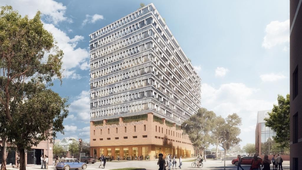 An impression of the proposed 12-storey development called Denny Lascelles Tower, at 20 Brougham St, Geelong.
