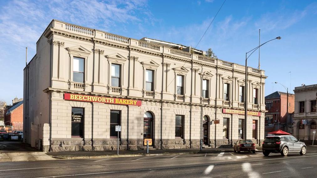 The site of Ballarat’s Beechworth Bakery is for sale, along with an apartment shell on the floor above it.
