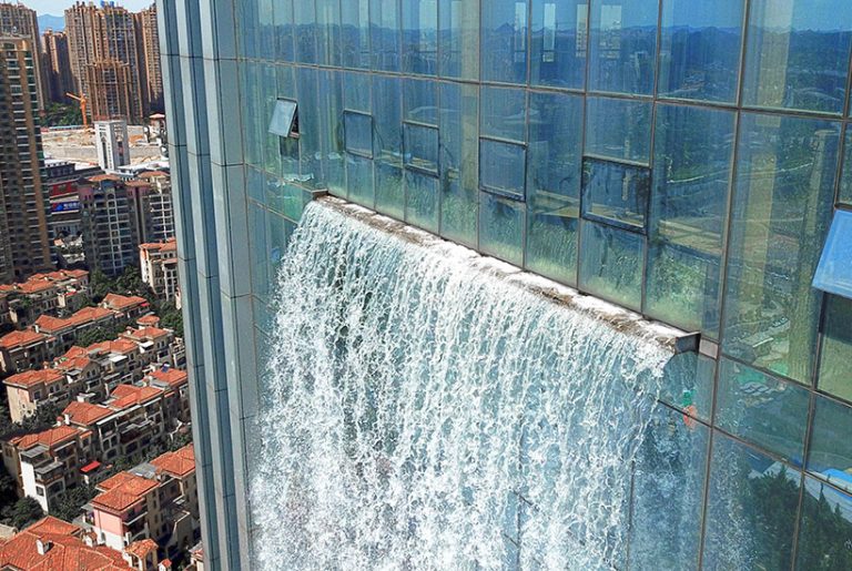 Skyscraper features incredible 108m waterfall