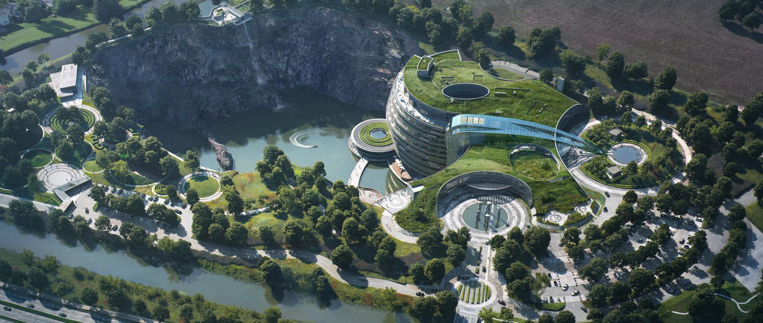 Built into the side of an 88-metre deep quarry, Shanghai Wonderland has been described as the “world’s first underground hotel”. Picture: International Hotels Group