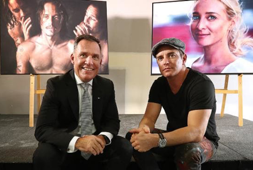 AccorHotels chief operating officer Pacific, Simon McGrath, with artist Vincent Fantauzzo. Picture: Lyndon Mechielsen
