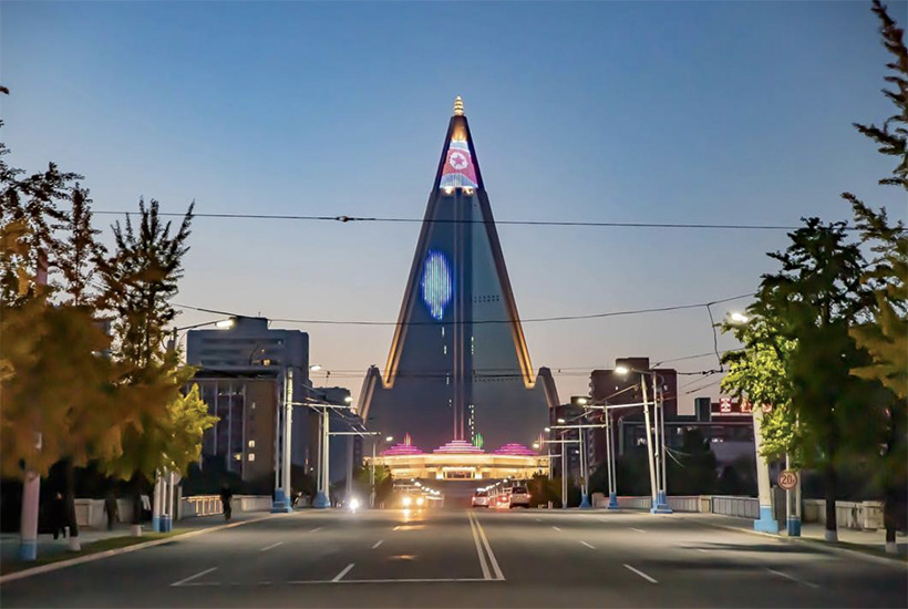 The Ryugyong Hotel now lights up the Pyongyang skyline. Picture: Instagram.
