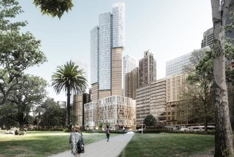 An artist’s impression of the $1 billion 201 Elizabeth Street development fronting Sydney’s Hyde Park.