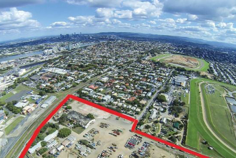 An aerial view of the 6ha development site at 104 Lamington Ave, Ascot.