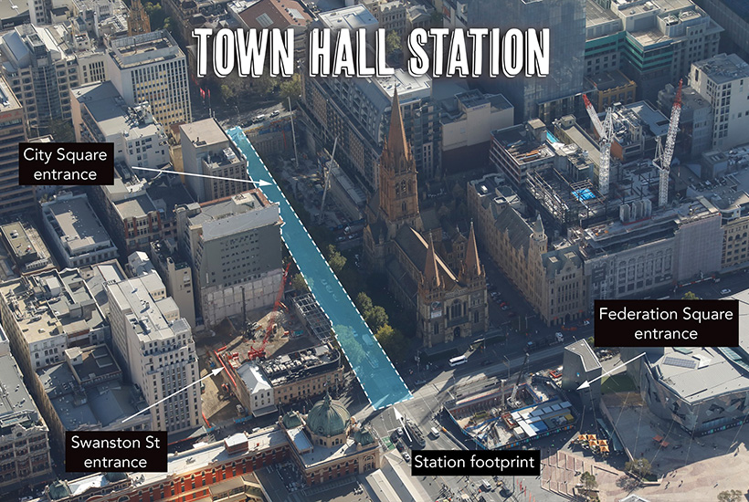 Melbourne’s new Town Hall Station is set to stretch across two entire city blocks (below ground, of course). Pictures: Facebook.