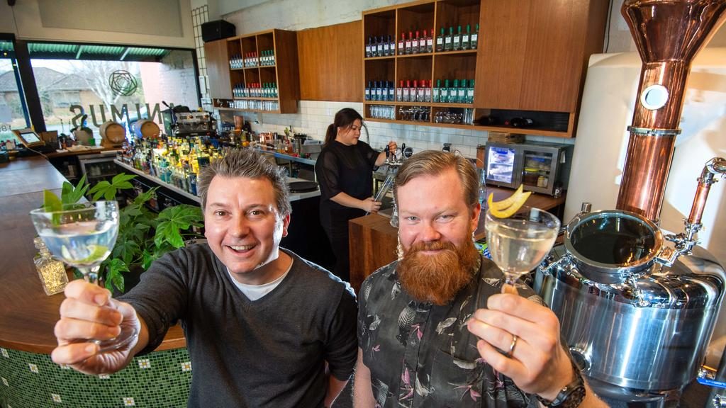 Cheers to the success of Kyneton’s Animus Distillery. Luke Jacques and Ziggy Palsson enjoy their product. Picture: Jay Town