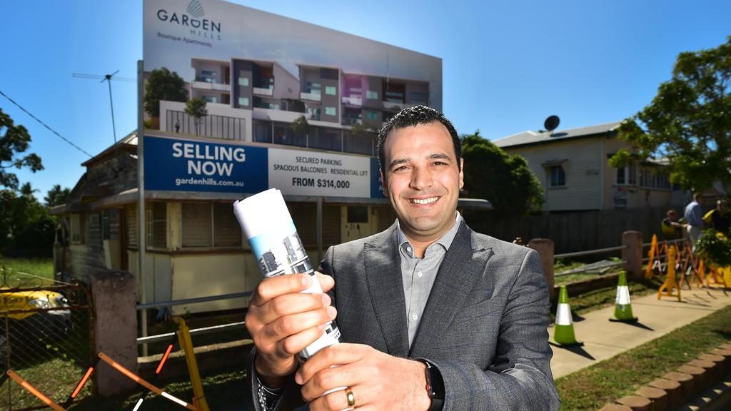 Local developer Ash Agaibey looks over the site plans for the new Garden Hills apartment complex. Picture: Shae Beplate.
