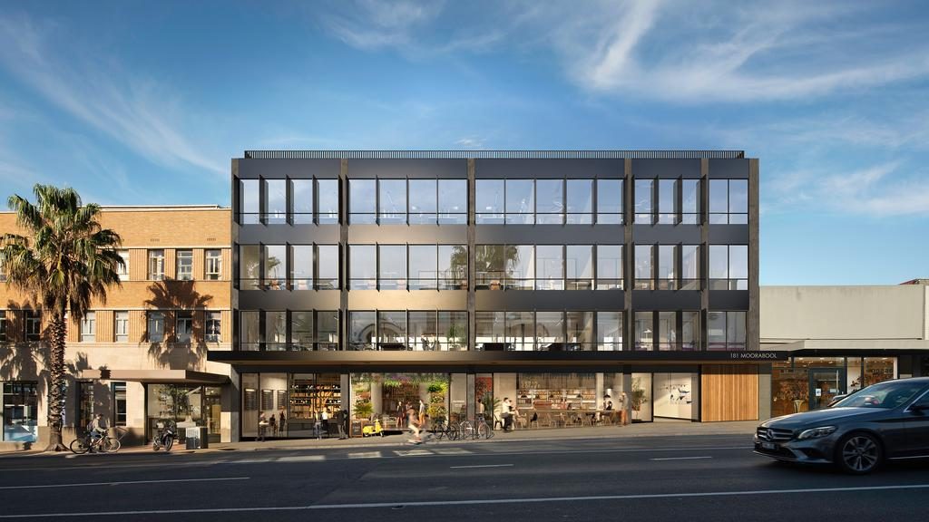 An artist’s impression of a five-level office building by developer Up Property to be constructed at 181 Moorabool St, Geelong.

