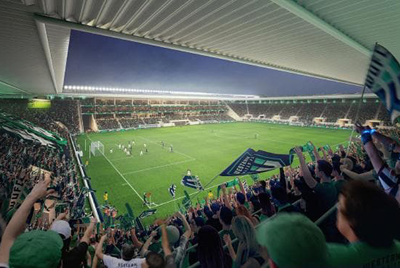 An architect’s render of the stadium, by Populous.