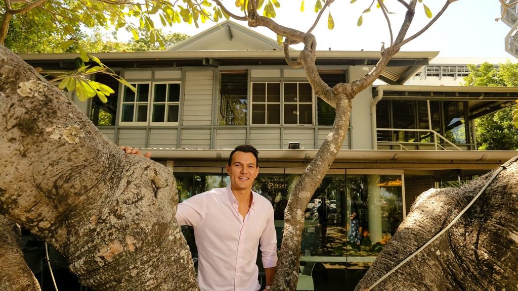 Real Estate Agent Seth Chin is brokering the sale of a slice of Top End History as the Old Admiralty House on The Esplanade goes up for sale with a long term leasee in the Iconic Char Restaurant as an ongoing tennant. Picture: GLENN CAMPBELL
