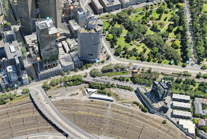 The area at the corner of Flinders and Spring streets in Melbourne.