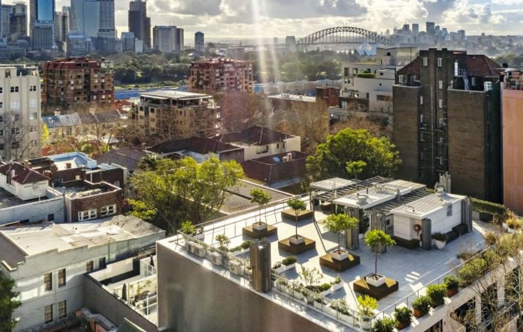 An artist’s impression of a future rooftop garden on the Macleay St, Potts Point, site.