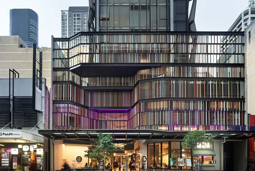 The new Student One towers above Elizabeth Arcade in Brisbane.