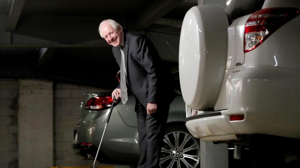 Don’t pay for parking – buy a parking space! Taplin Real Estate’s Geoff Cooney in one of the parking spaces available at 200 Pirie St, Adelaide. PIC TAIT SCHMAAL.