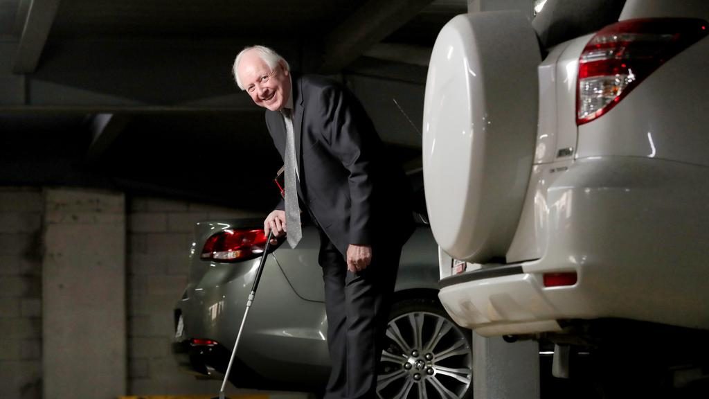 Don’t pay for parking – buy a parking space! Taplin Real Estate’s Geoff Cooney in one of the parking spaces available at 200 Pirie St, Adelaide. PIC TAIT SCHMAAL.
