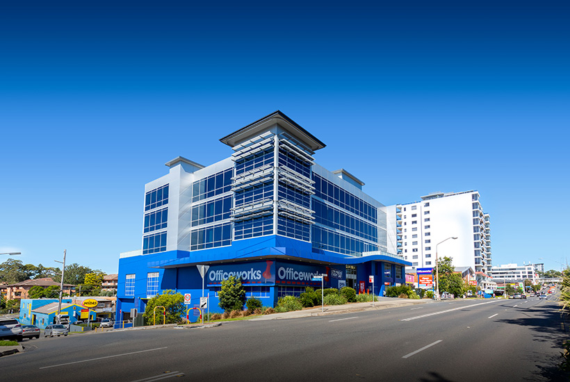 The building is anchored by Officeworks on the ground floor.
