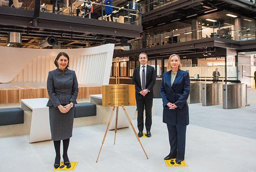 NSW Premier Gladys Berejiklian, CBA chief Matt Comyn and Mirvac chief Susan Lloyd Hurwitz at the office opening.
