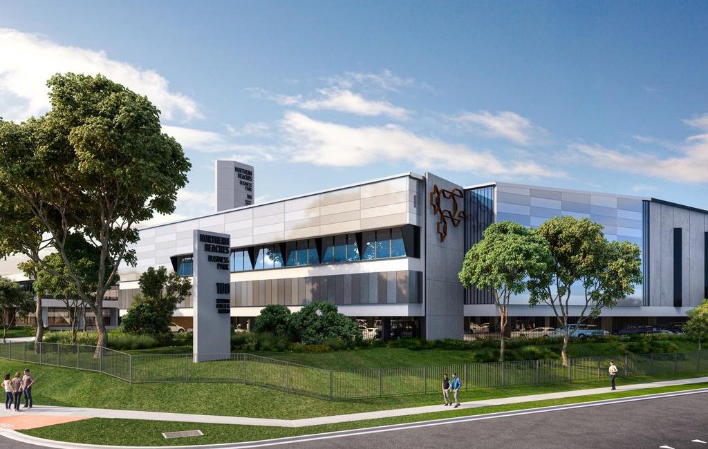 An artist’s impression of the new Northern Beaches Business Park at the former Roche Pharmaceuticals headquarters at 100 South Creek Rd, Cromer.