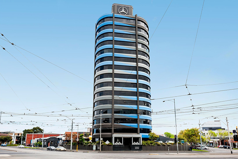 The signage space atop 222 Kings Way in South Melbourne is available for lease.
