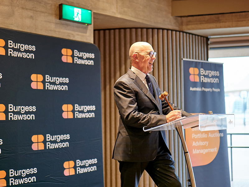Burgess Rawson auctioneer David Scholes in action at the Sydney portfolio auction at the Sydney Opera House earlier this week. Picture: Burgess Rawson