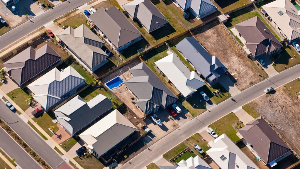 Aerial photograph of suburban housing