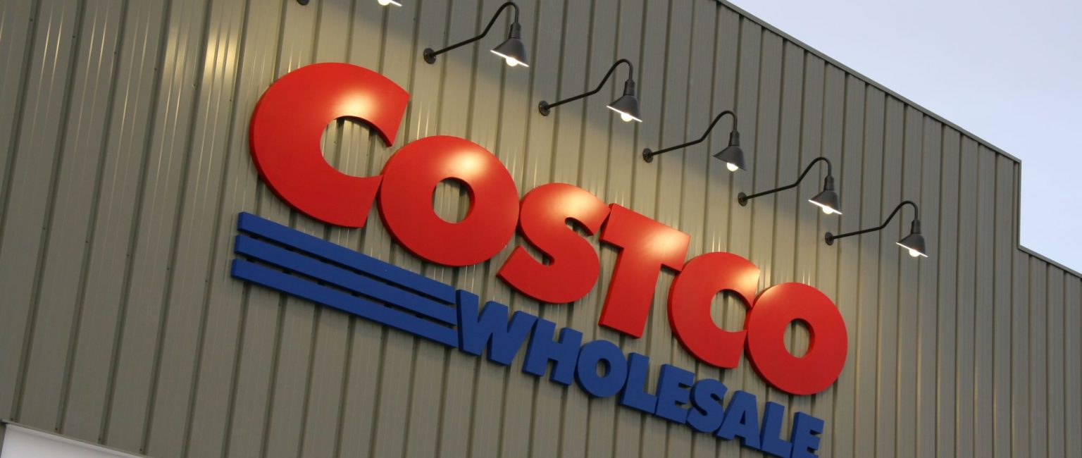 Costco Wholesale logo in lights
