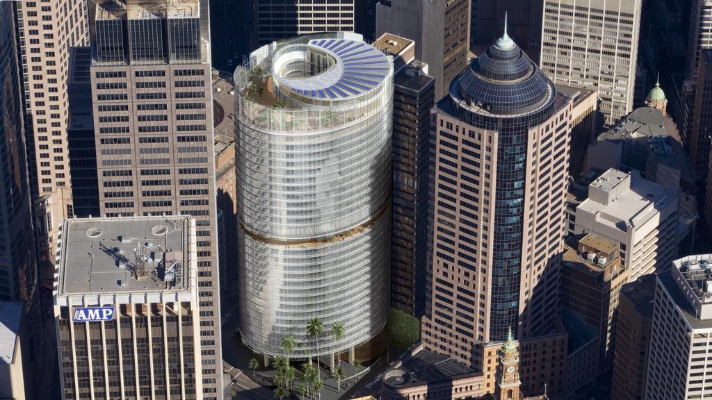 Aerial view of One Bligh Street in Sydney, which will have one of the biggest rooftop gardens on an office block in the city.