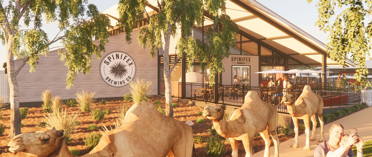 An artist’s impression of the entrance to the Cable Beach Spinifex Ale House.  Picture: Supplied by Spinifex
