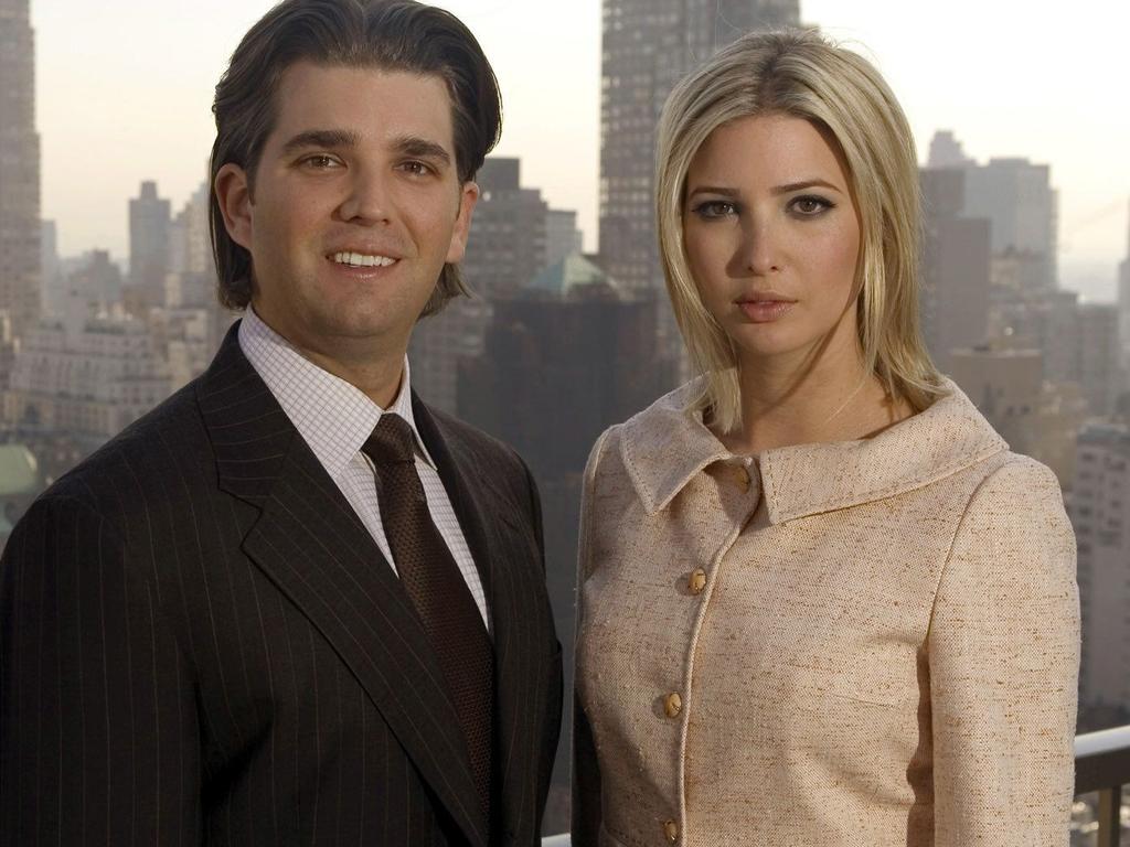APRIL 11, 2006 : Donald Trump Jr. and his sister Ivanka Trump pose for a photo on the penthouse terrace of the Trump Park Avenue building in New York 11/04/06. Trum/fam