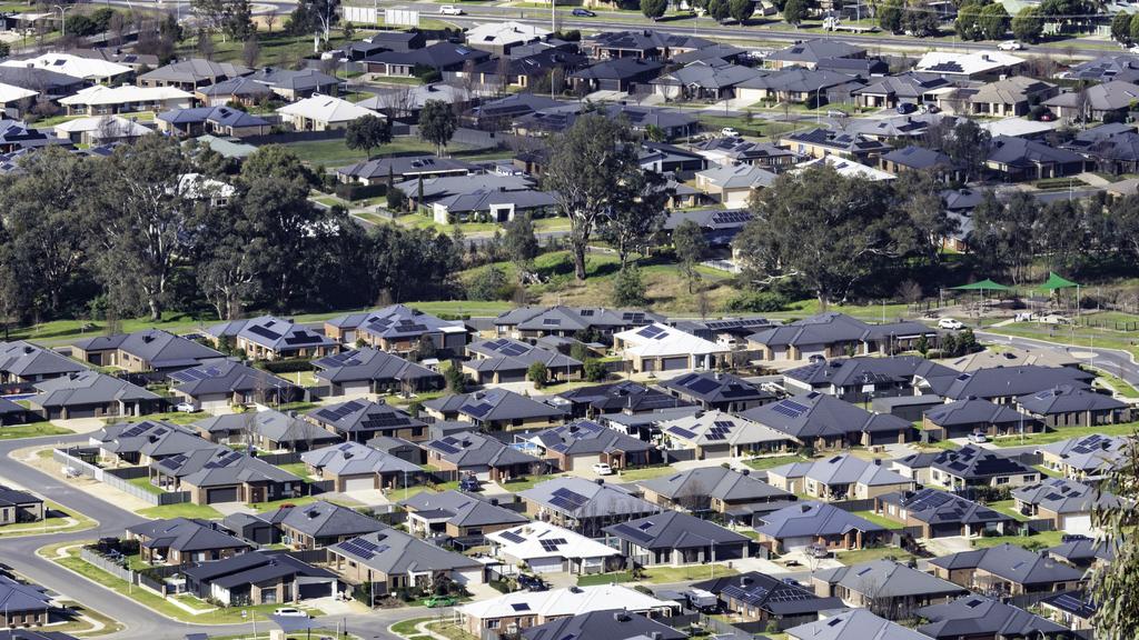 High angle view of new housing development in rural Victoria