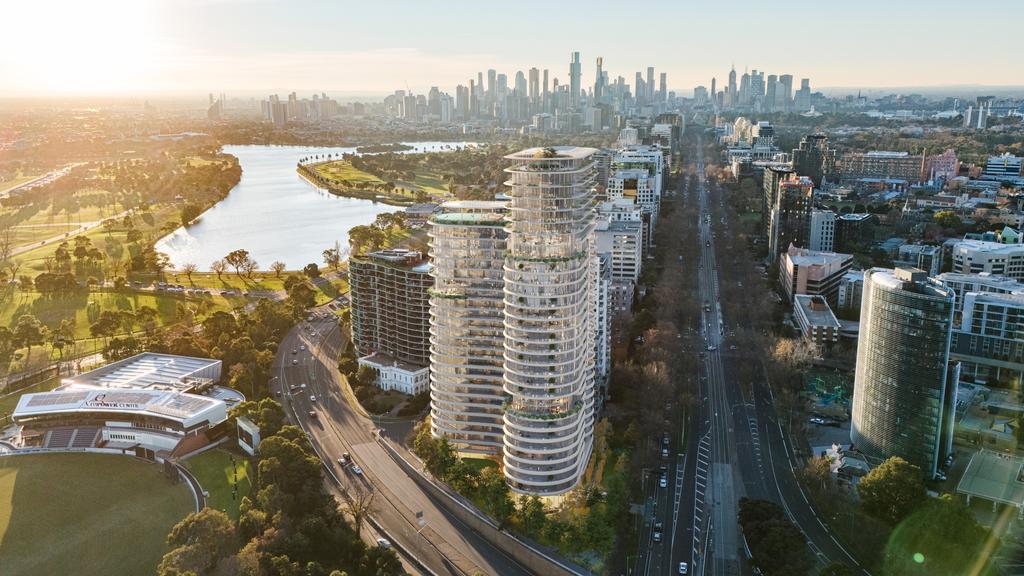 Artist's render at 636 St Kilda Rd, Melbourne of what potential future development could look like - for herald sun real estate. Must credit to: Bates Smart