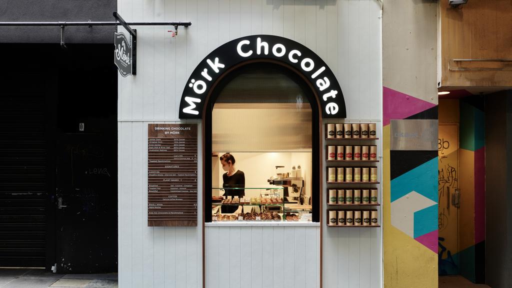 Mork hot chocolate and cake shop built into an old lift shaft - for herald sun real estate