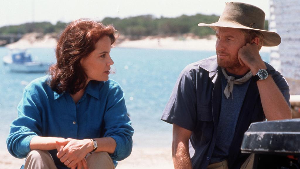 Actor Sigrid Thornton with David Wenham in scene from TV program 