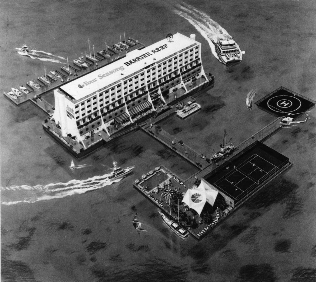 Artist impression of the Four Seasons Floating Hotel planned for the Great Barrier Reef, Qld 30 Dec 1987.