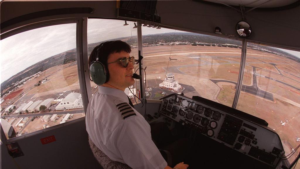 Whitman's Chocolates Lightship pilot David Doyle flying around Parafield Airport during Adelaide visit. airship whitmans